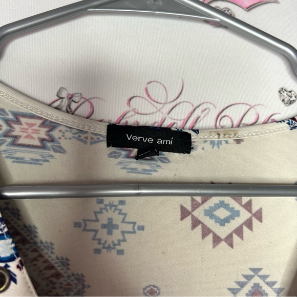 Verve Ami blouse tribal Aztec corset lace up detail front white blue red - Picture 8 of 9